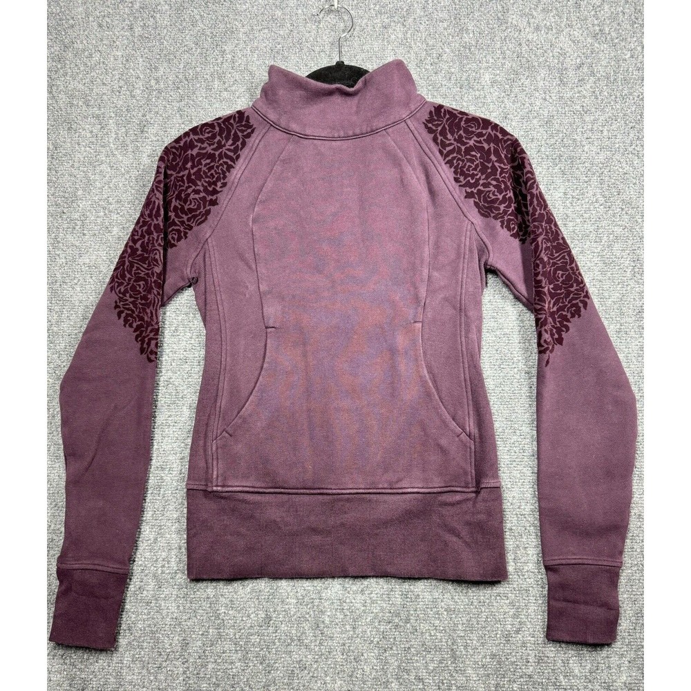 Lululemon Floral Flock Pullover Sweatshirt in Black Cherry Size 2